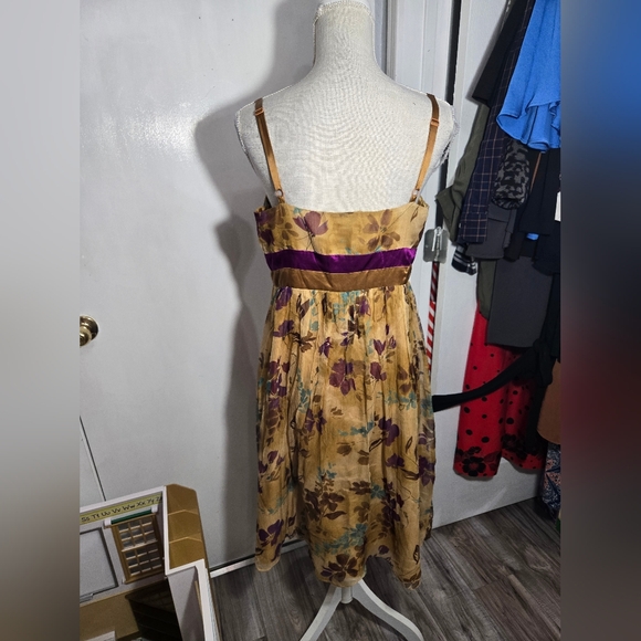 Spense Vintage Floral Sleeveless Silk Dress Sz 10 Gold/purple - Picture 5 of 8